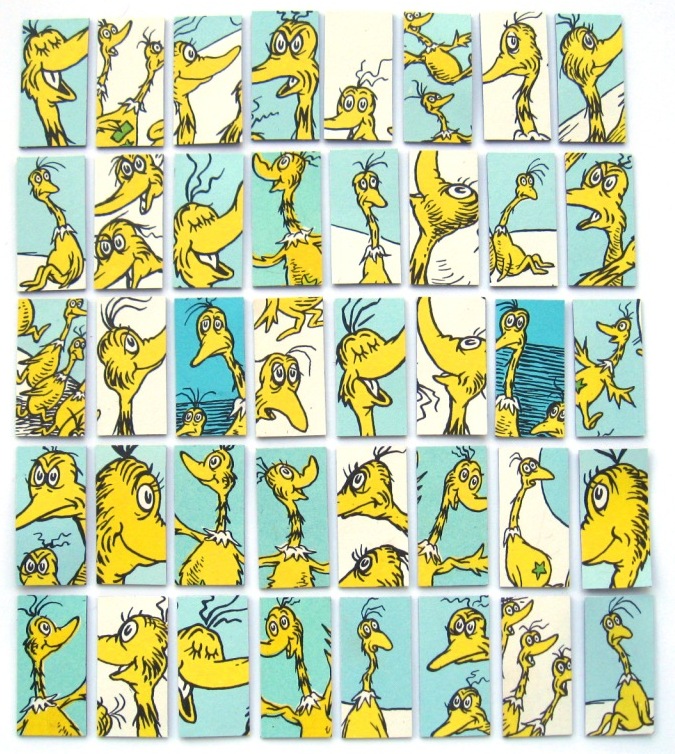 Magnets made from the last pages of a well used and munted Dr Seuss book